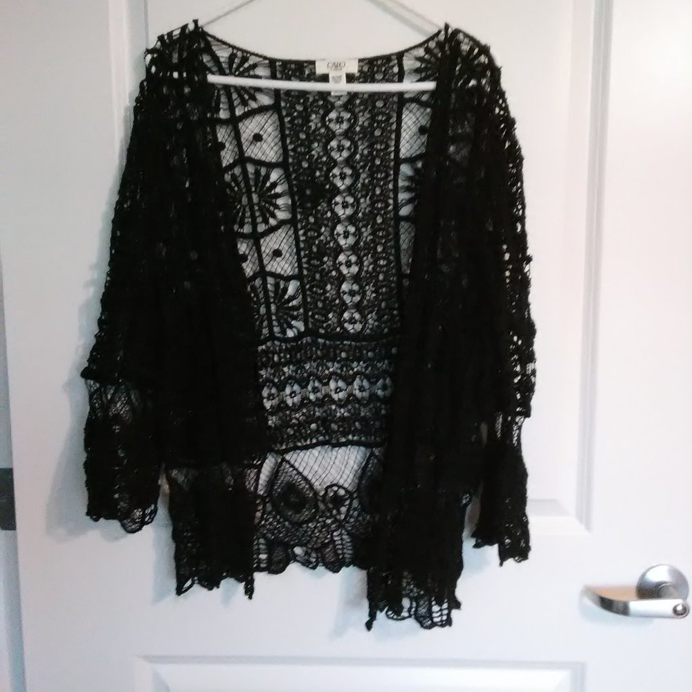 Long sleeve open front black net jacket